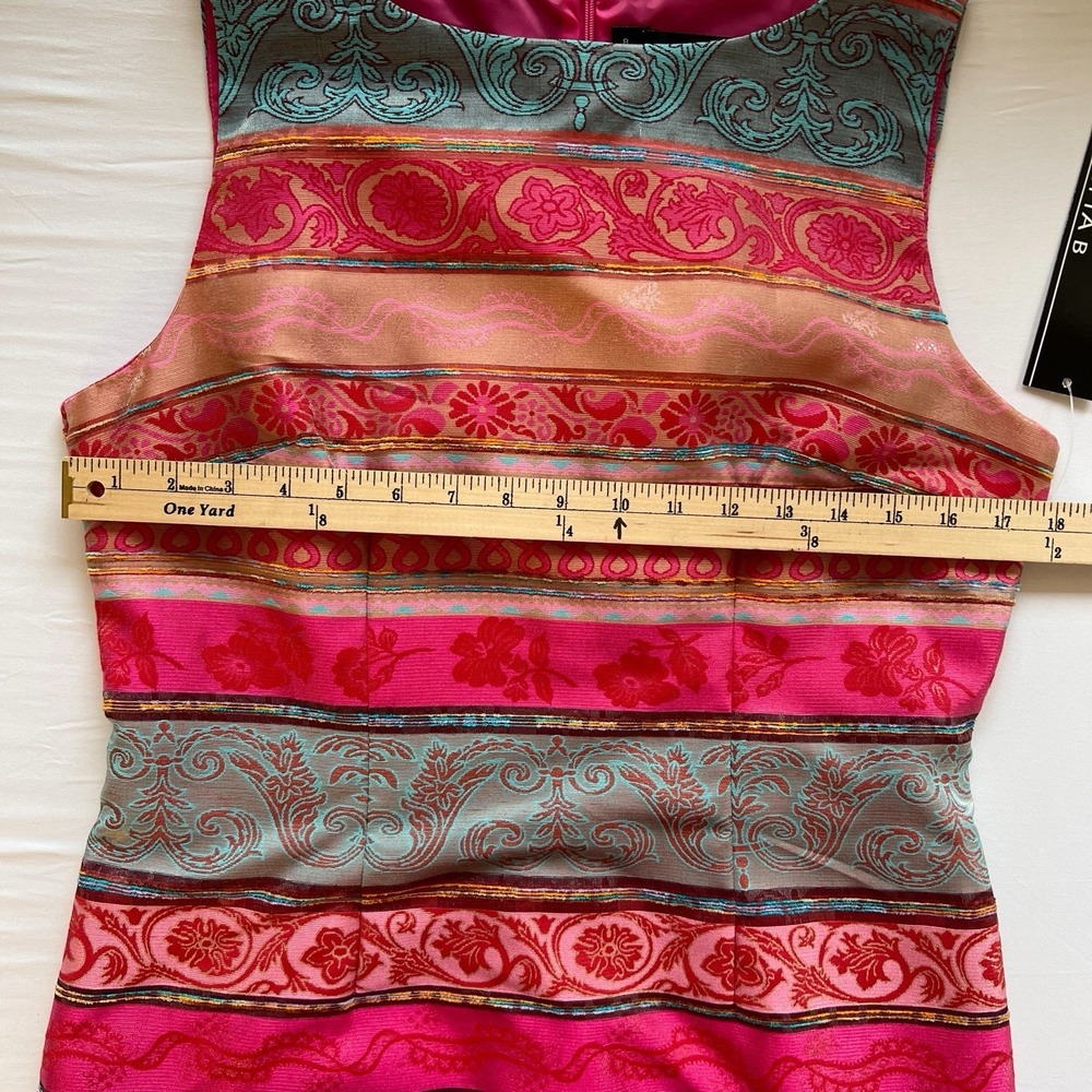 NWT! CHETTA B Preppy Pink Striped Sleeveless Wedding Cocktail Party Dress Size 8 - Picture 6 of 9